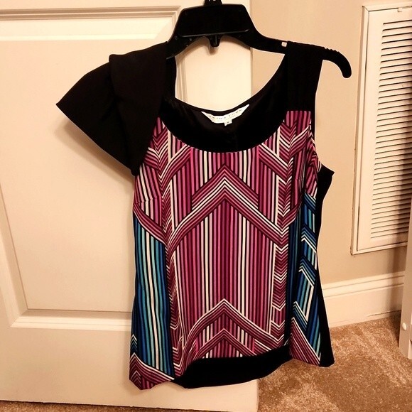 Trina Turk Los Angeles Purple & Blue Geometric Print Silk Tank Size 6 - Picture 1 of 8
